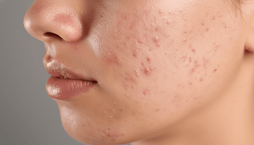 Close up of a face with acne